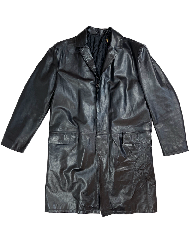 Dark Black Leather Coat - Main