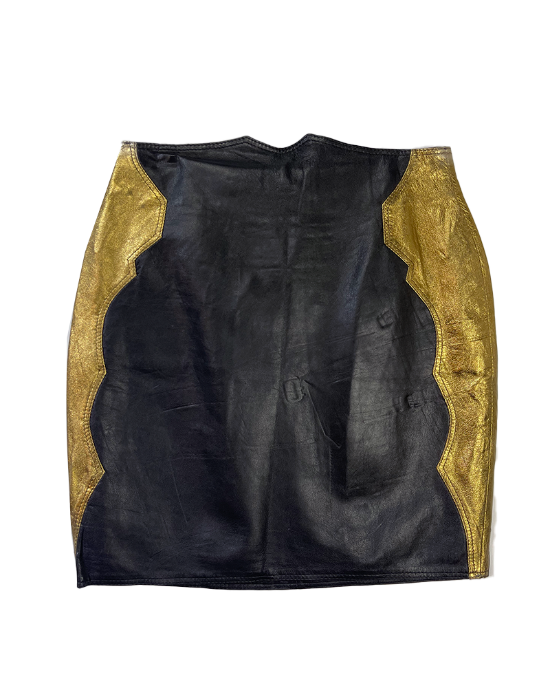 Bowie Black and Gold Leather Skirt - Main