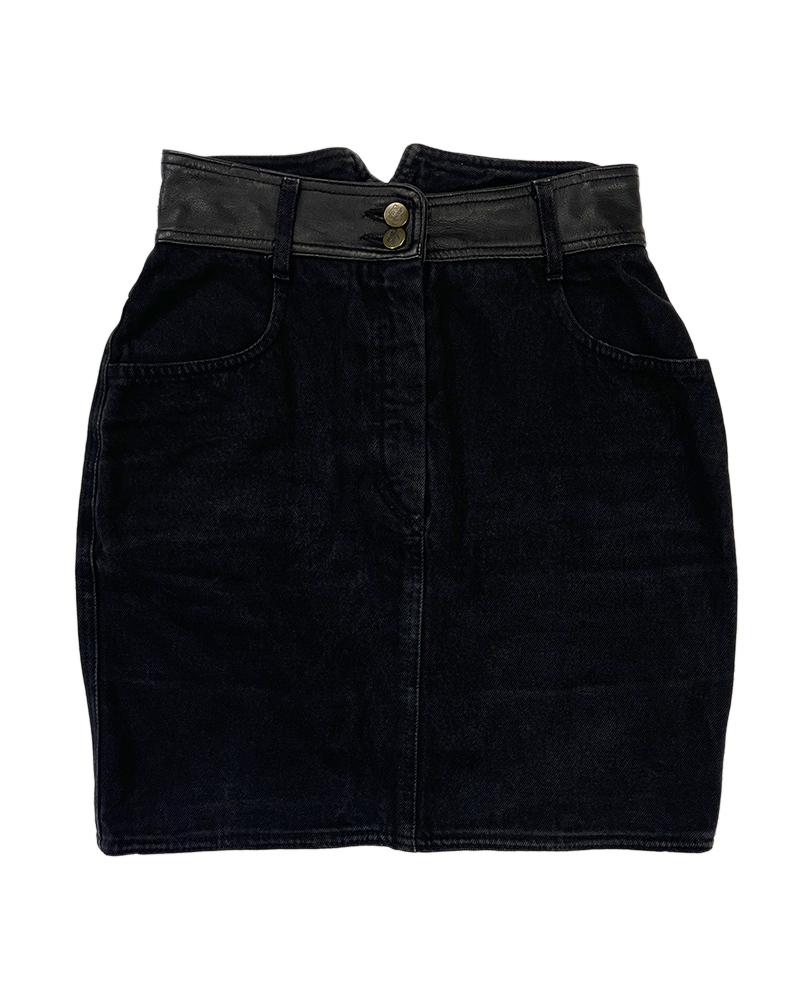 Rockstar Black Leather Denim Skirt - Main
