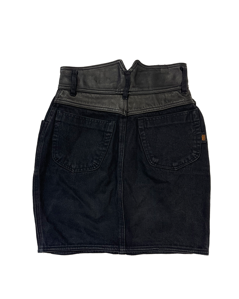 Rockstar Black Leather Denim Skirt - Detailed view