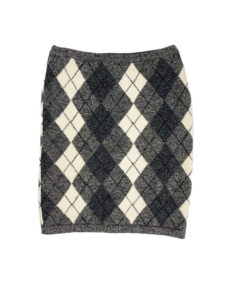 Grey Checkered Knit Mini Skirt - Main