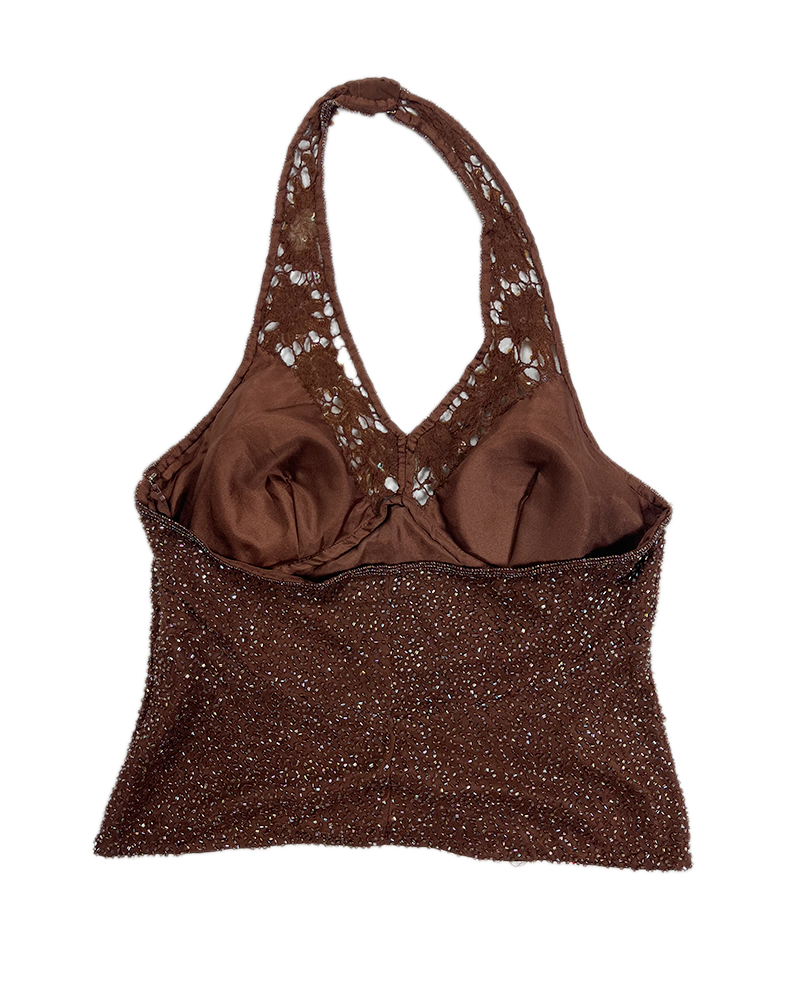 Boho Baroque Brown Haltered Top - Detailed view