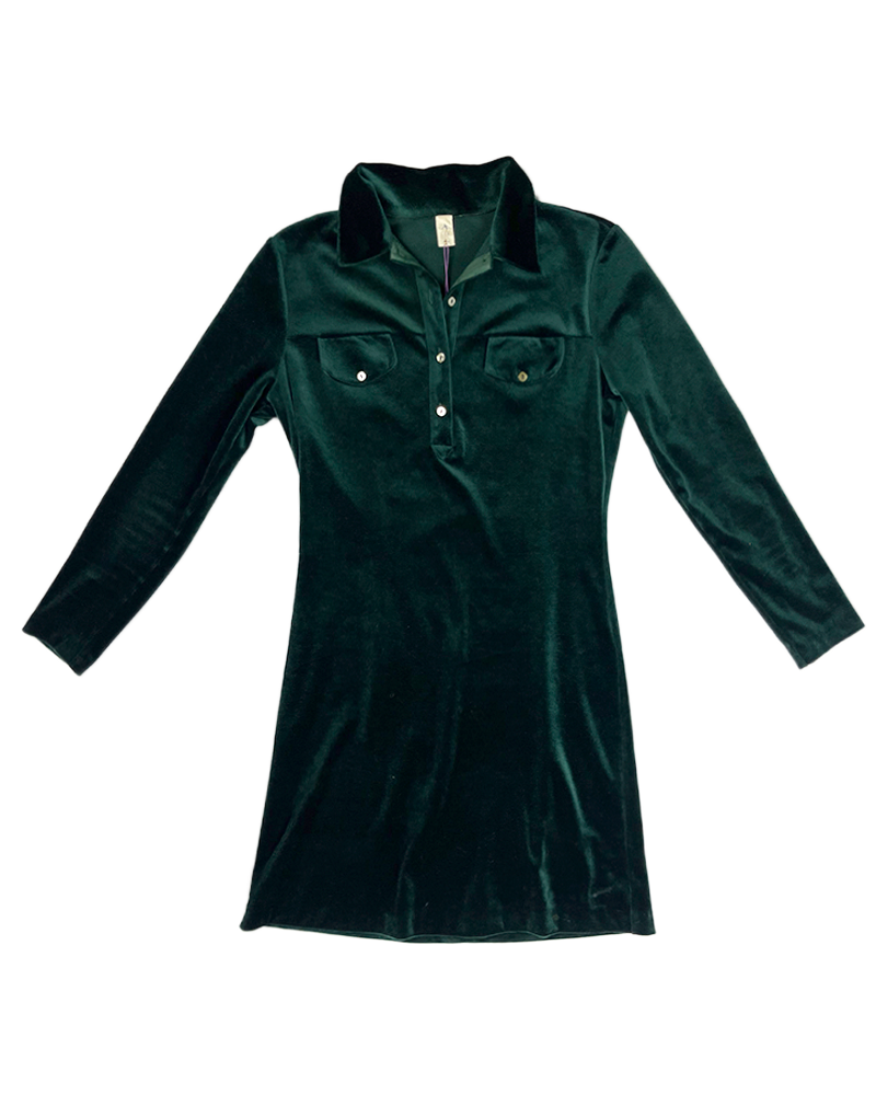 Deep Green Velvet Shirt Dress - Main