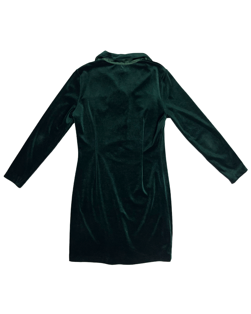 Deep Green Velvet Shirt Dress - Detailed view