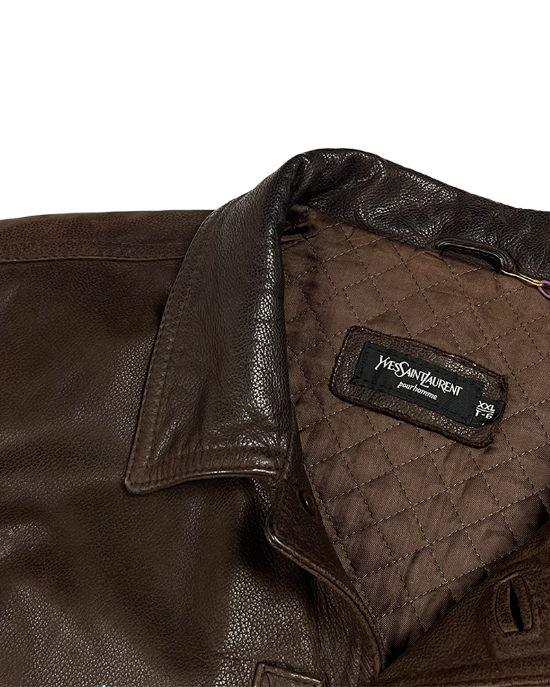 YSL Brown Leather Hunter Jacket - Detailed view