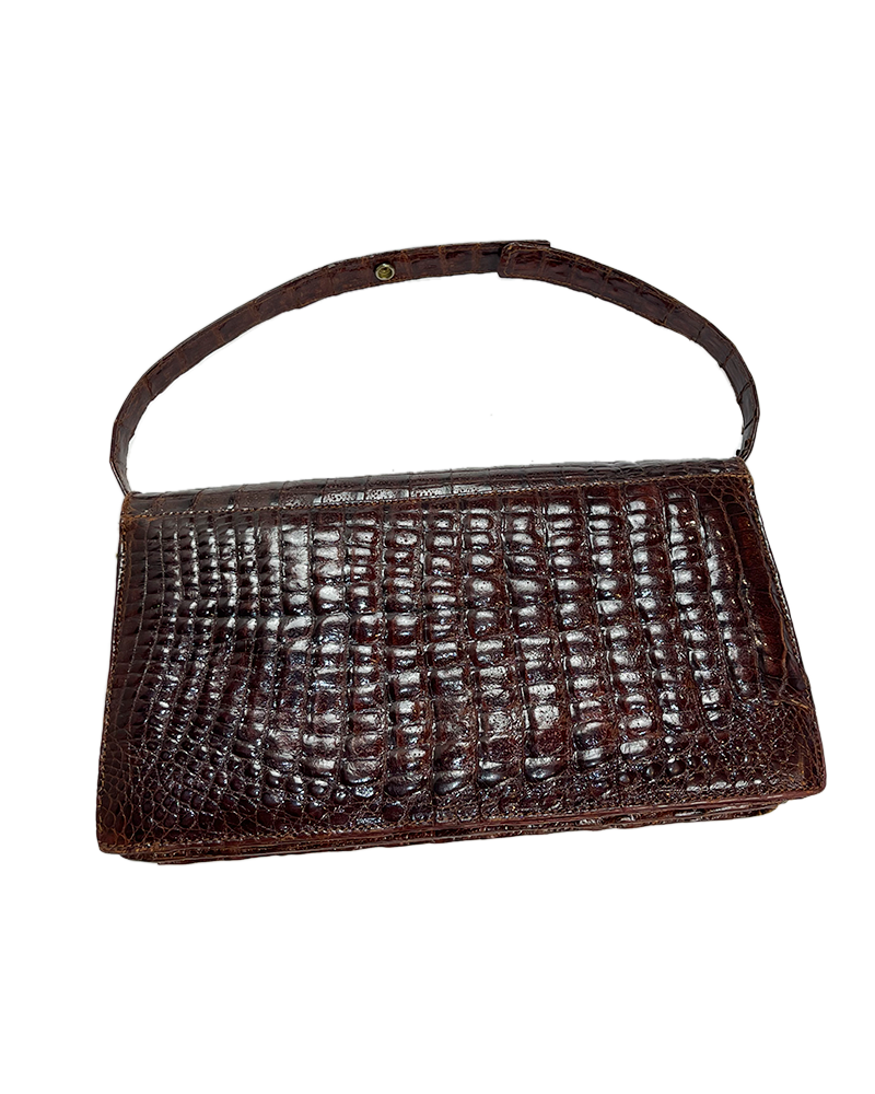 Authentic Brown Croco Leather Vinatge Bag - Detailed view