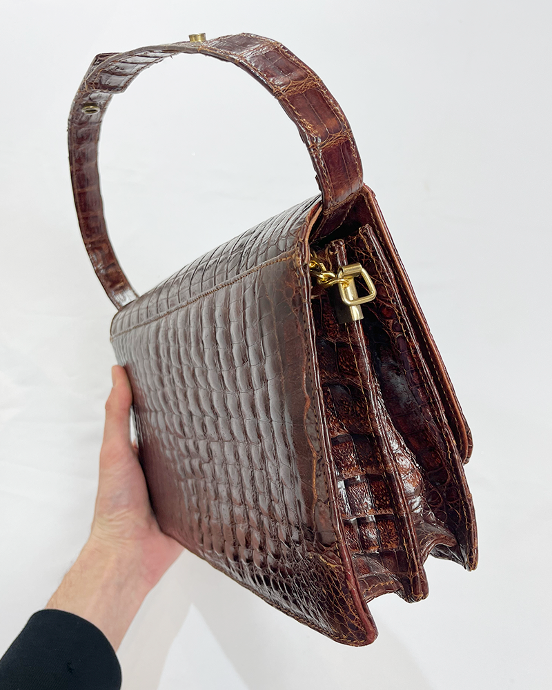 Authentic Brown Croco Leather Vinatge Bag - Detailed view