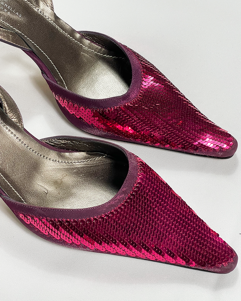 Rasberry Sequins Open Pumps - Detailed view