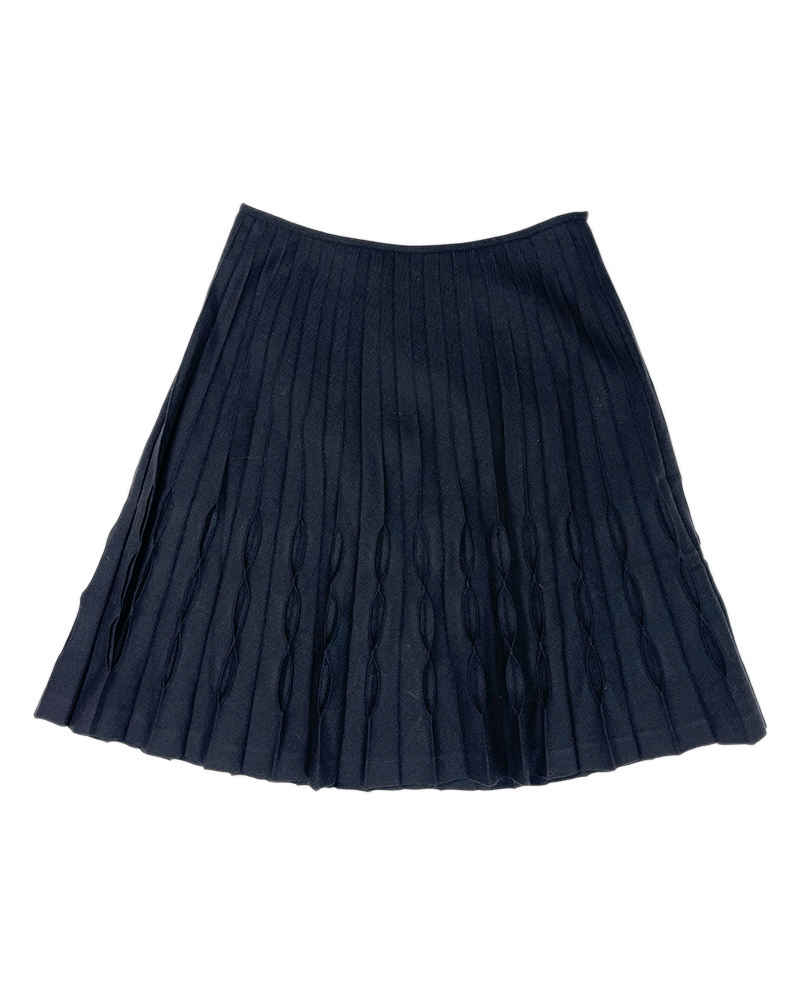 Black Wool Balloon Pleated Skirt - Main